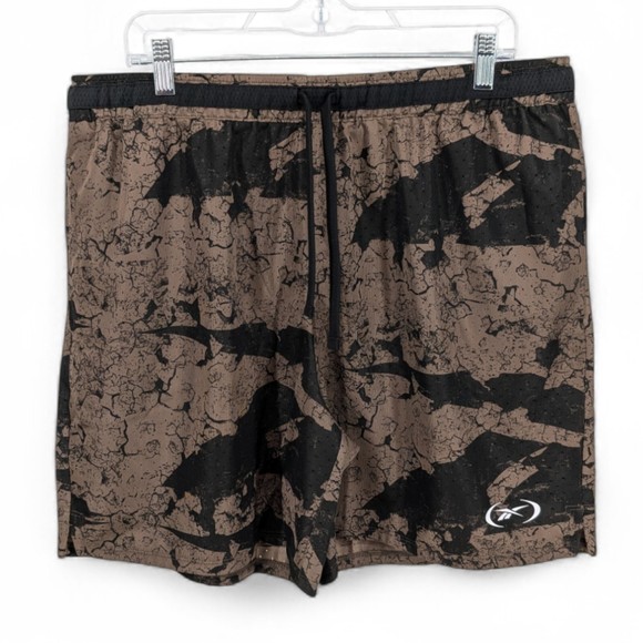 Reebok Men’s Basketball Shorts Printed Pockets Wicking 7 Inseam Brown Black XXL - Picture 1 of 6